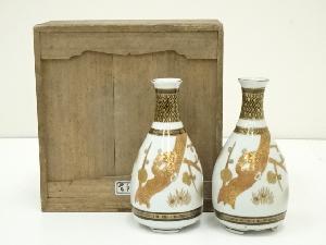 古物　九谷焼　松図徳利一対（保護箱）